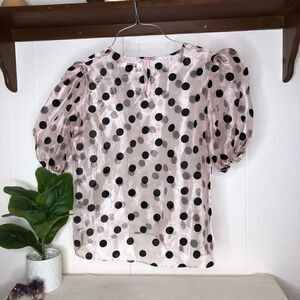 IVIVI Womens Polka Dots Short Puffy Sleeve Sheer Top Light Pink Size Medium
